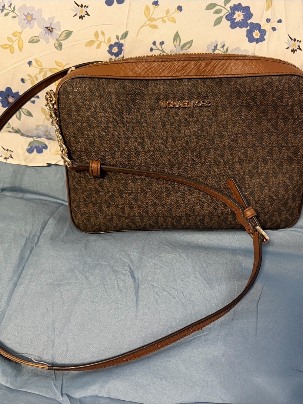 Michael Kors Brown Logo Crossbody with Gold Hardware